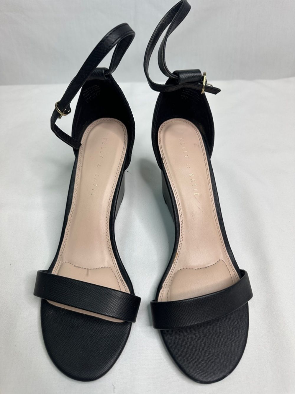 Kelly & Katie Black Ankle-Strap Open-Toe Heels